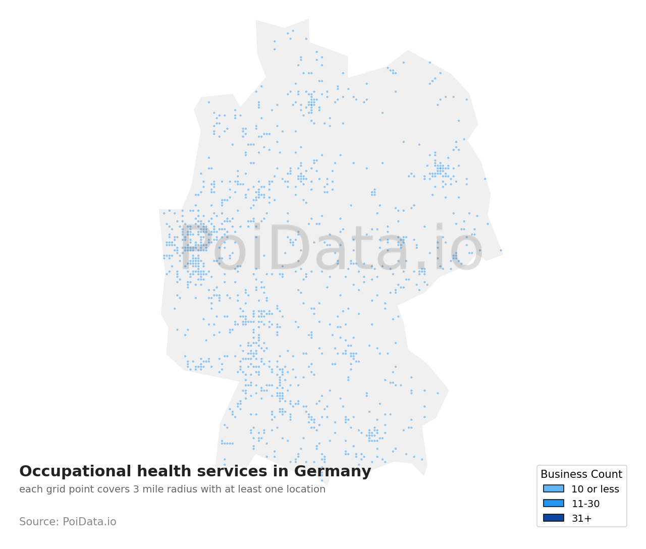 Occupational health service density map for Germany
