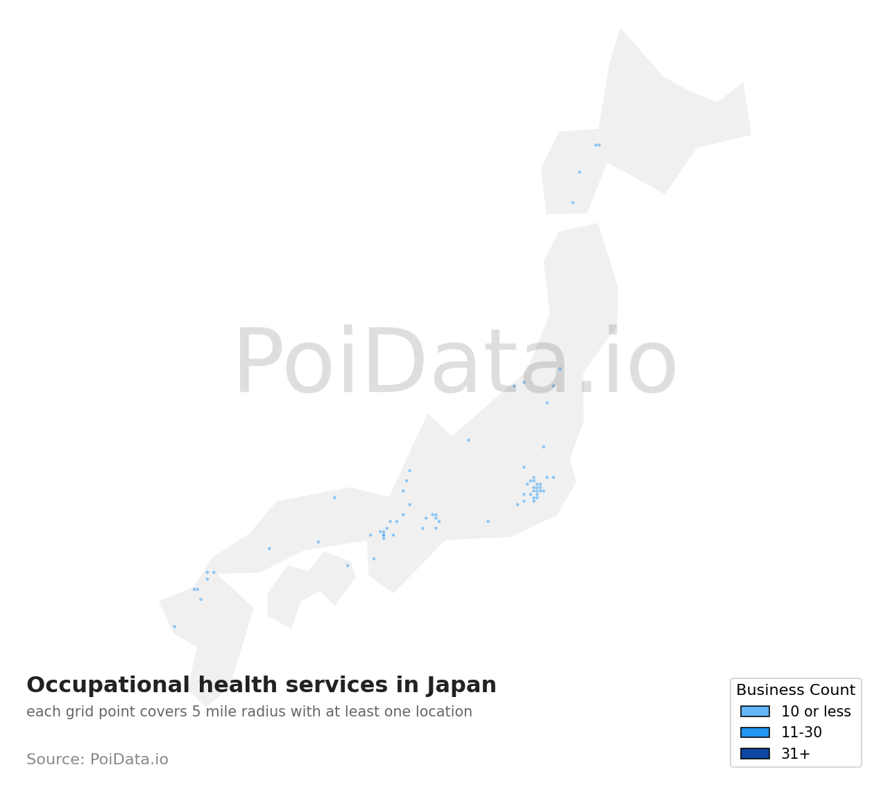 Occupational health service density map for Japan