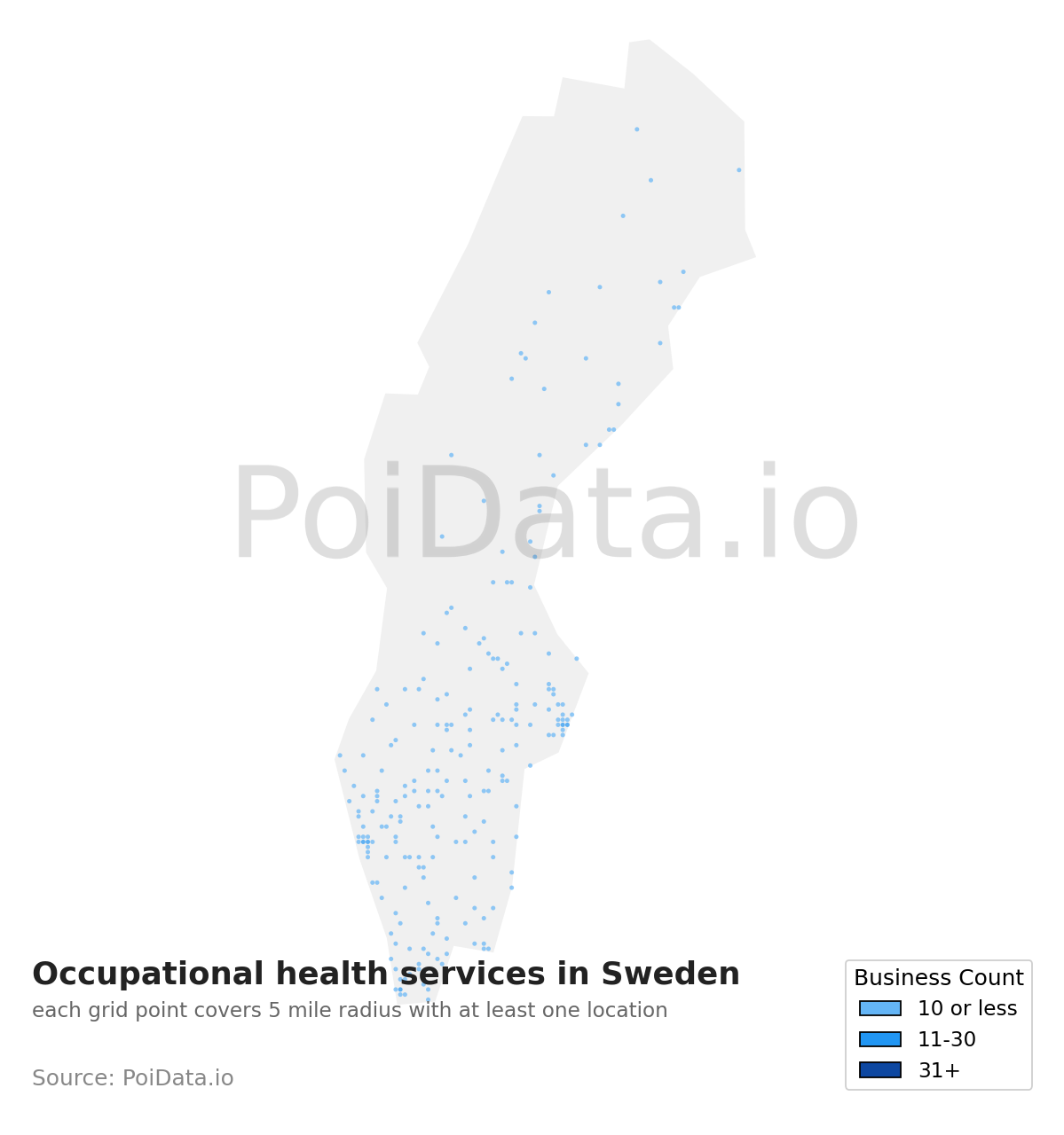 Occupational health service density map for Sweden