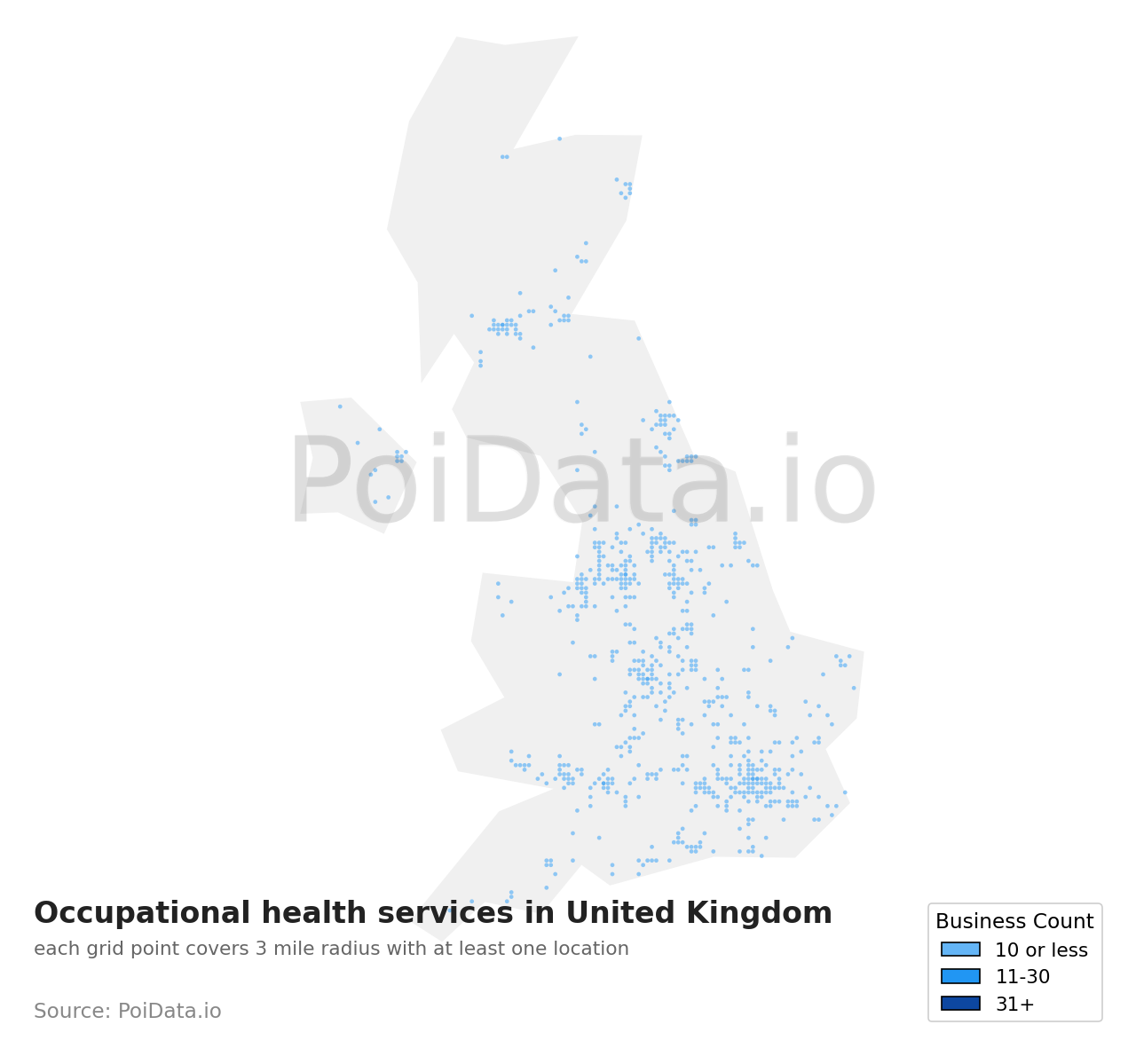 Occupational health service density map for United Kingdom