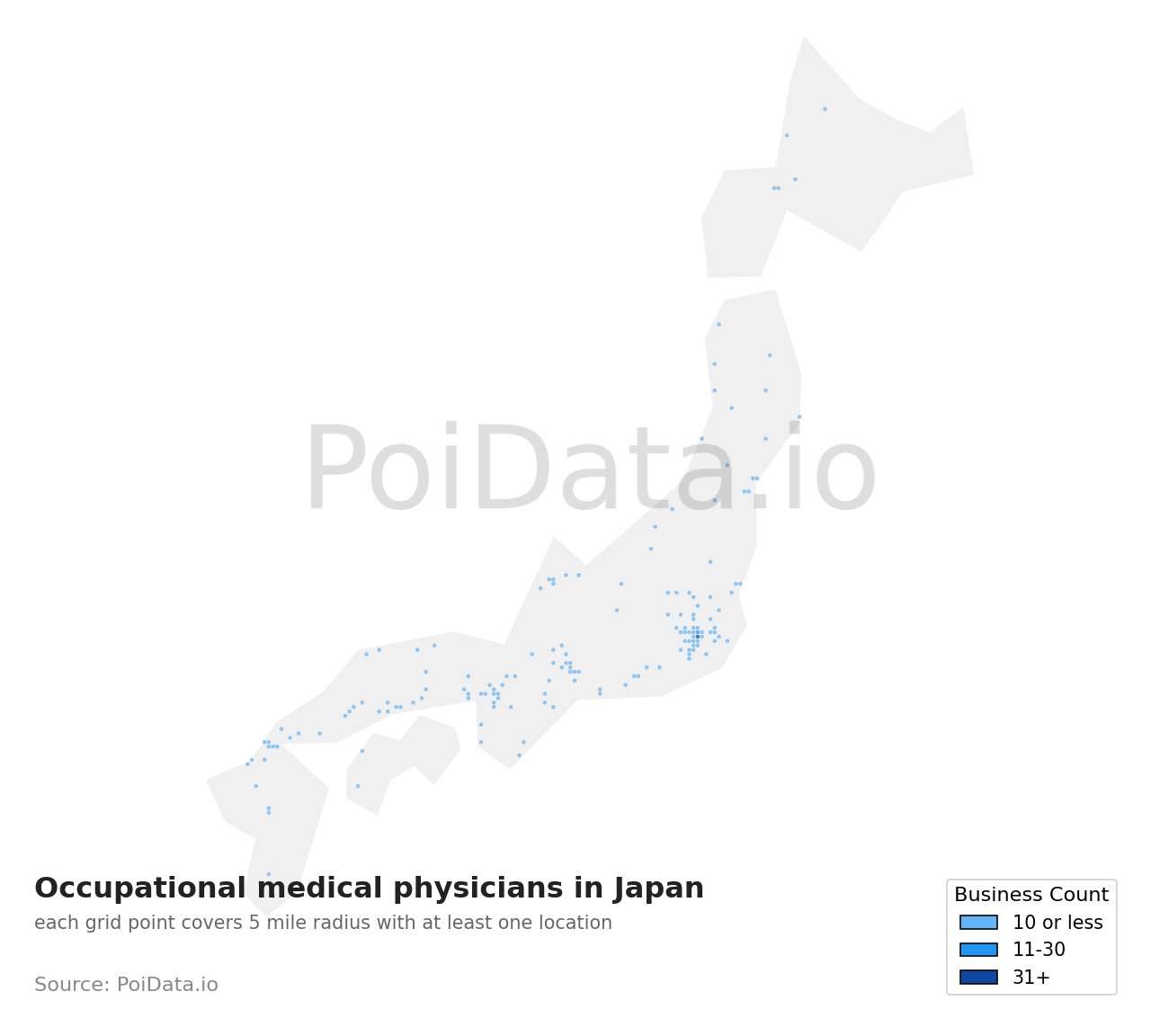 Occupational medical physician density map for Tokyo, Japan