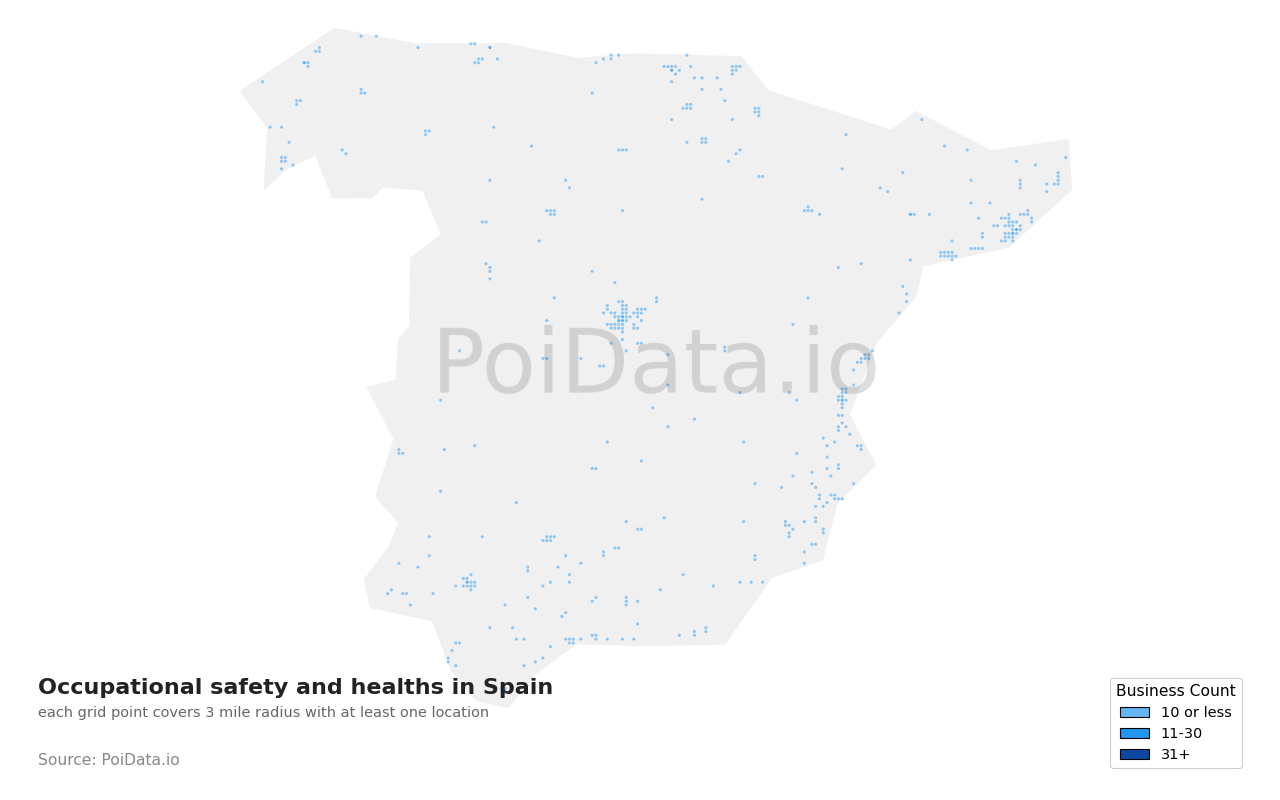 Occupational safety and health density map for Spain