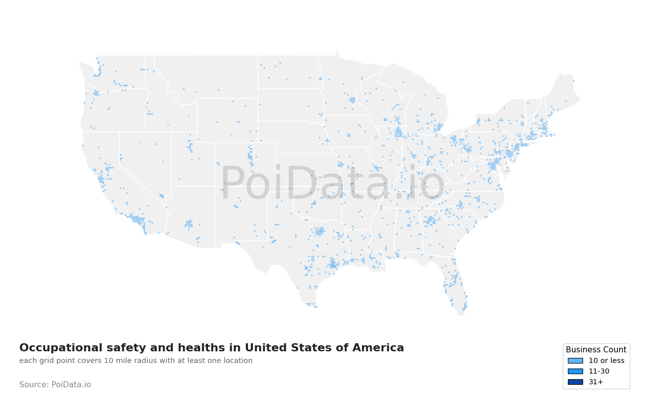 Occupational safety and health density map for Michigan, United States