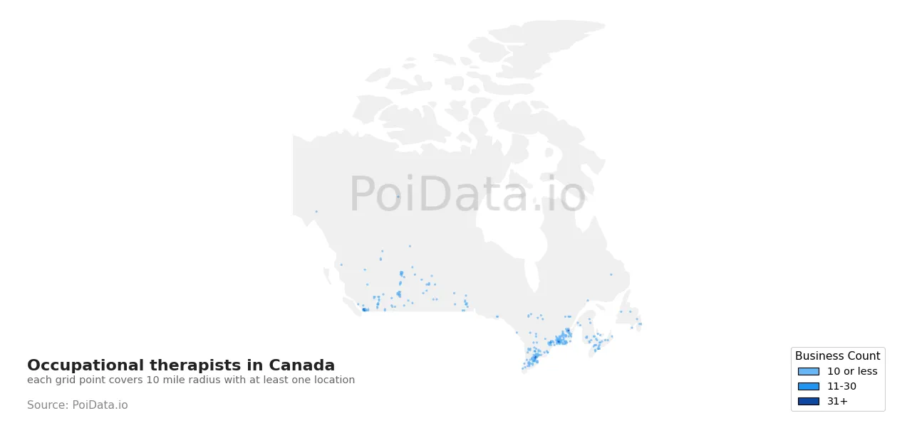Occupational therapist density map for Canada