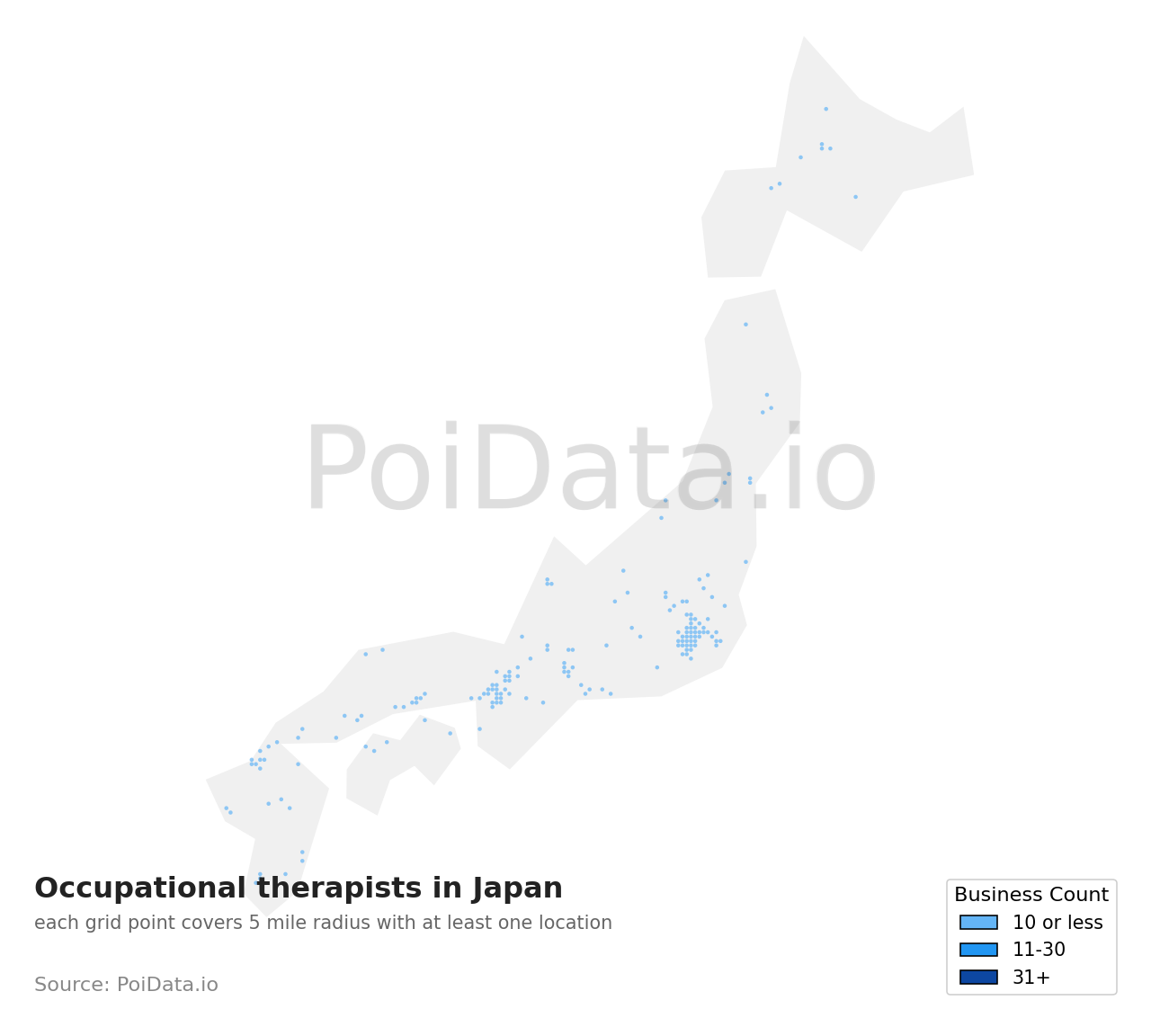 Occupational therapist density map for Aichi, Japan
