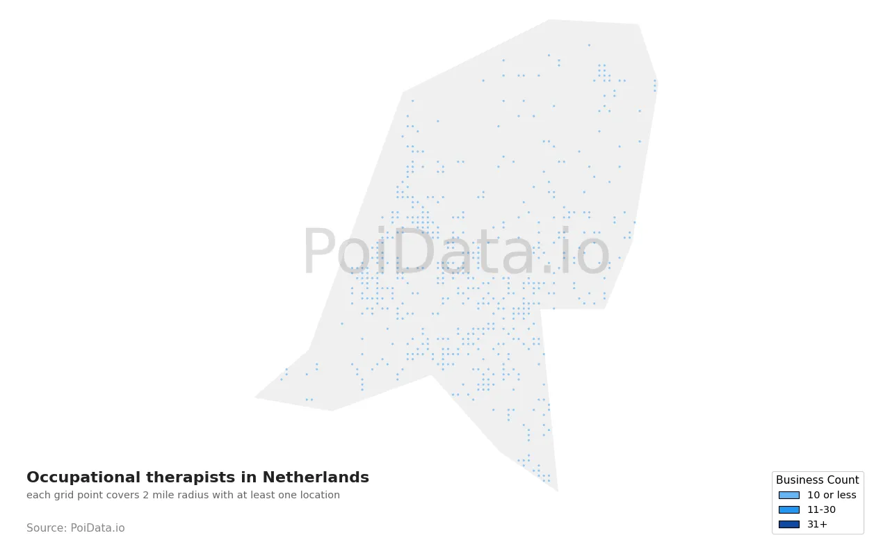 Occupational therapist density map for Netherlands