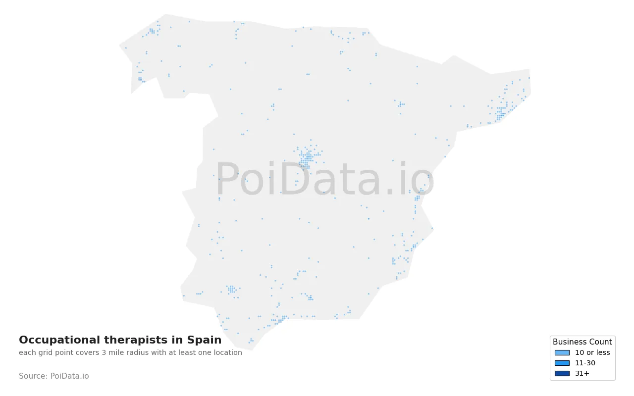 Occupational therapist density map for Spain