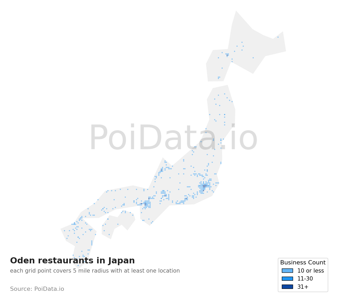 Oden restaurant density map for Shizuoka, Japan