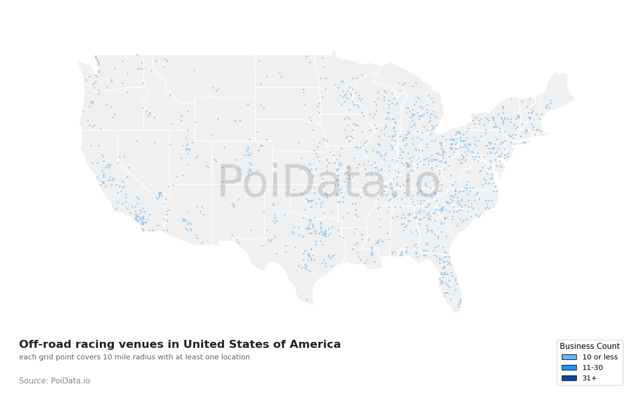 Off-road racing venue density map for Ohio, United States