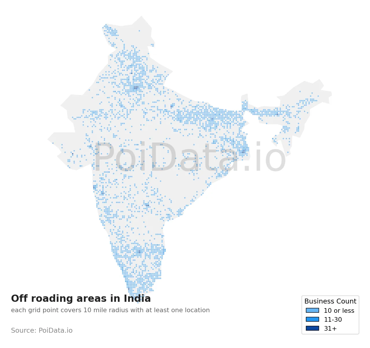 Off roading area density map for India