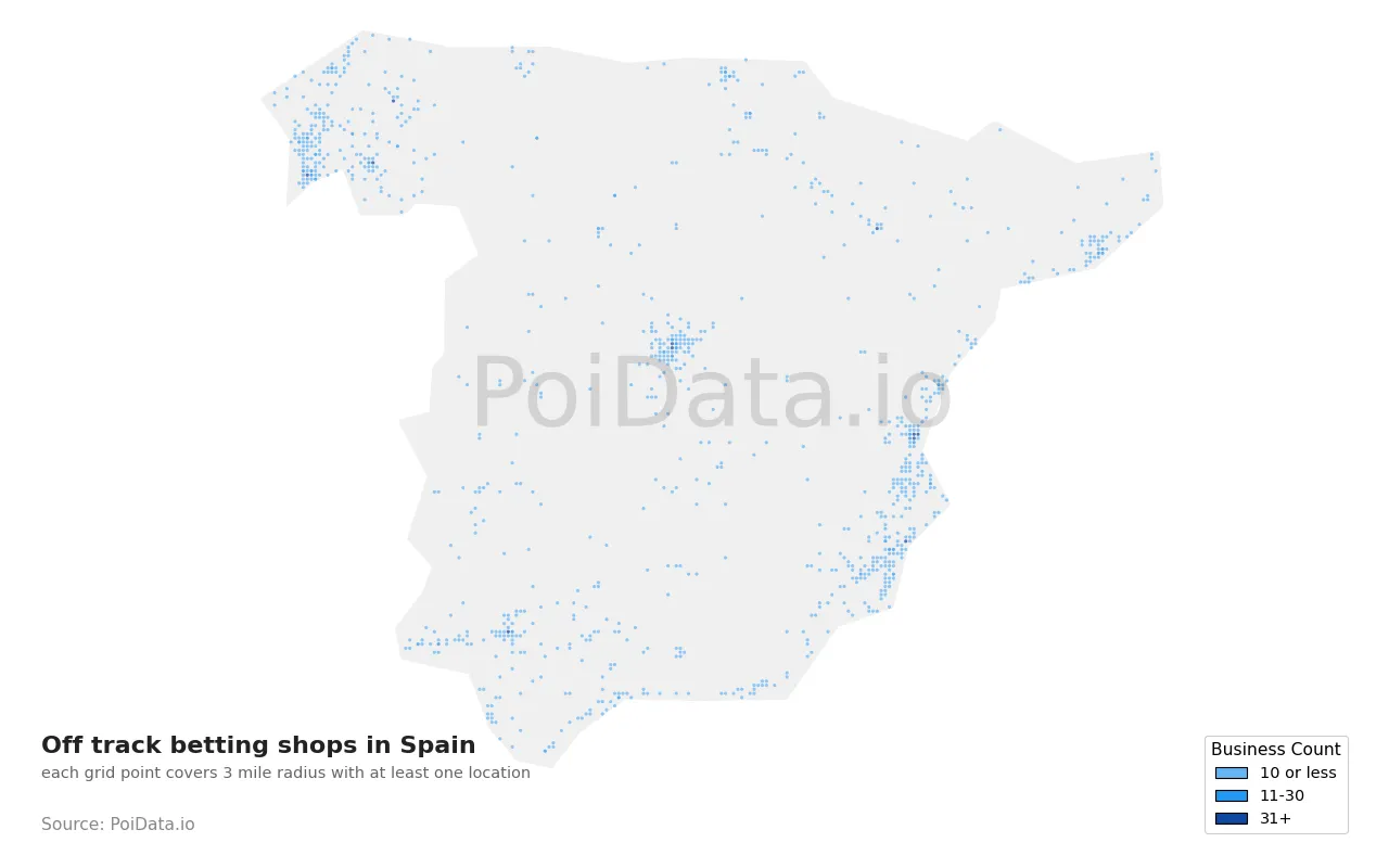 Off track betting shop density map for Spain