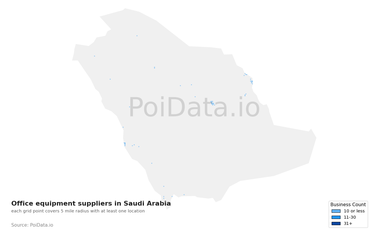 Office equipment supplier density map for Saudi Arabia