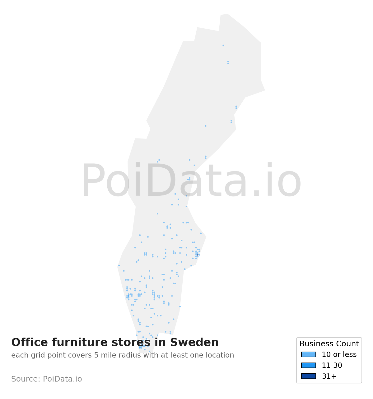Office furniture store density map for Sweden