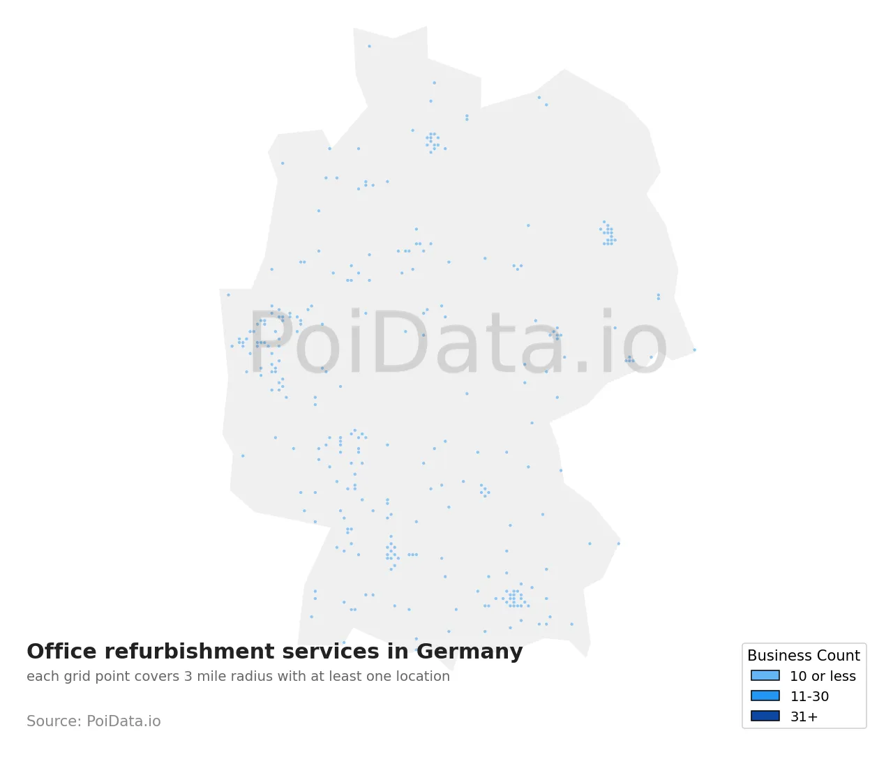Office refurbishment service density map for Germany