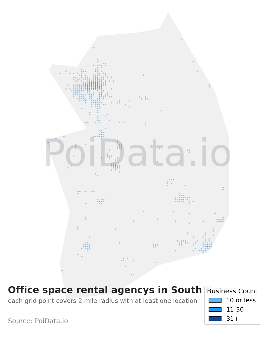 Office space rental agency density map for South Korea