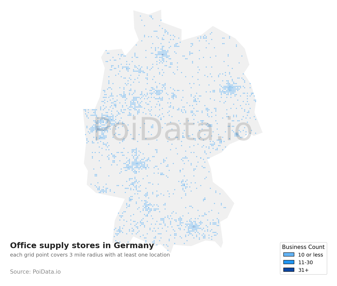 Office supply store density map for Germany