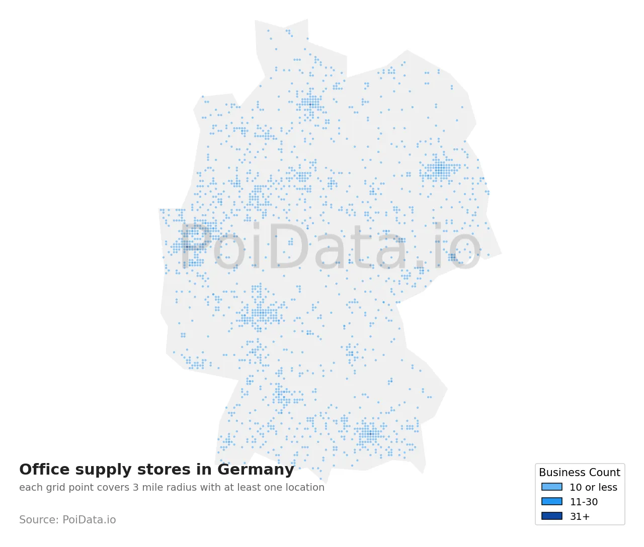 Office supply store density map for Germany