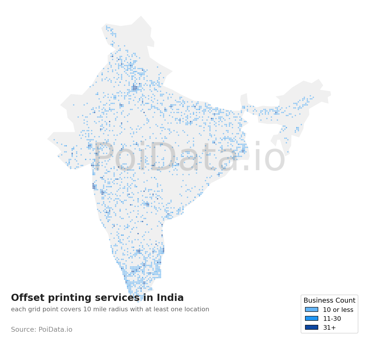 Offset printing service density map for India