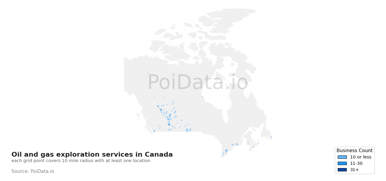 Oil and gas exploration service density map for Canada