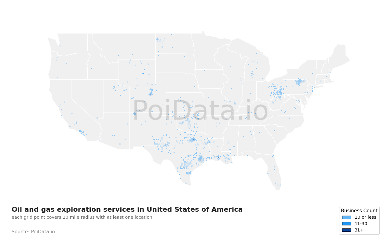 Oil and gas exploration service density map for Florida, United States