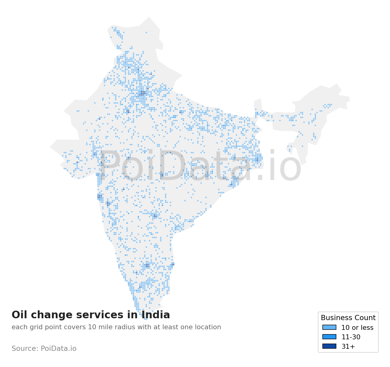 Oil change service density map for India
