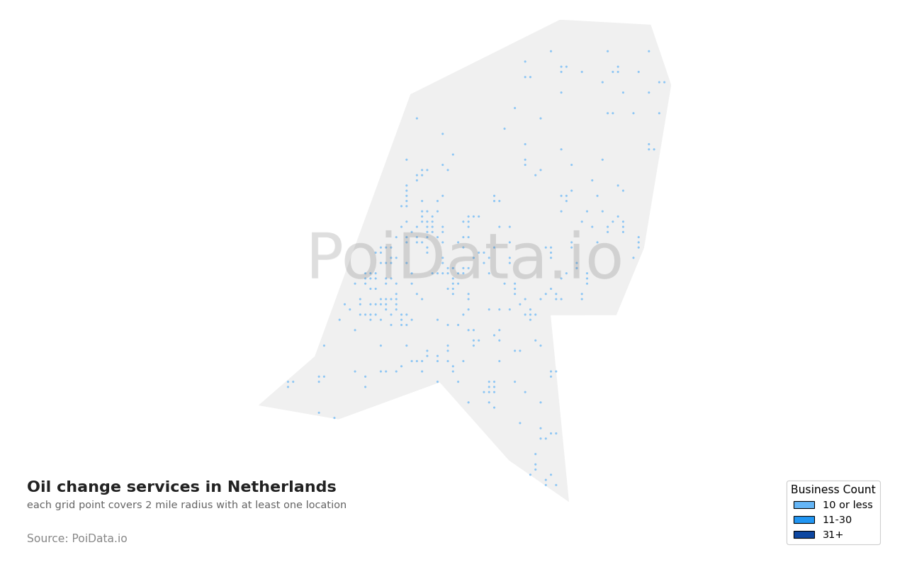 Oil change service density map for Netherlands
