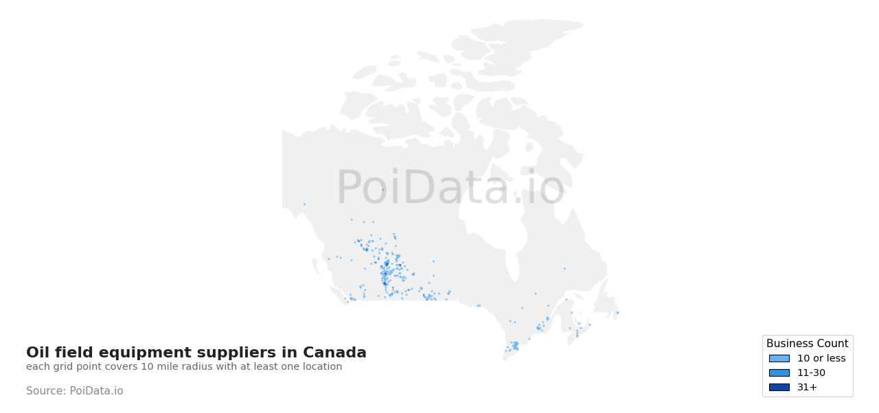 Oil field equipment supplier density map for Canada