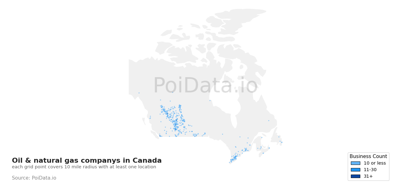Oil & natural gas company density map for Alberta, Canada