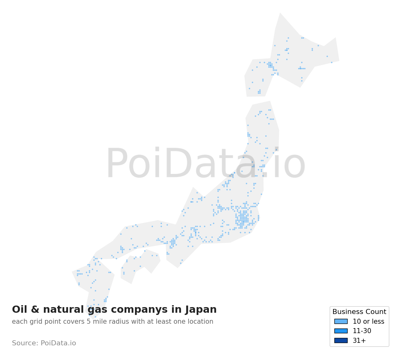 Oil & natural gas company density map for Ibaraki, Japan