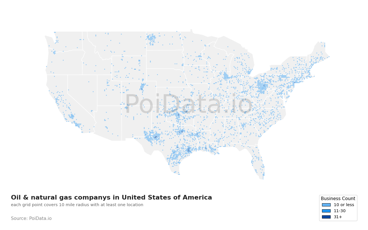 Oil & natural gas company density map for United States