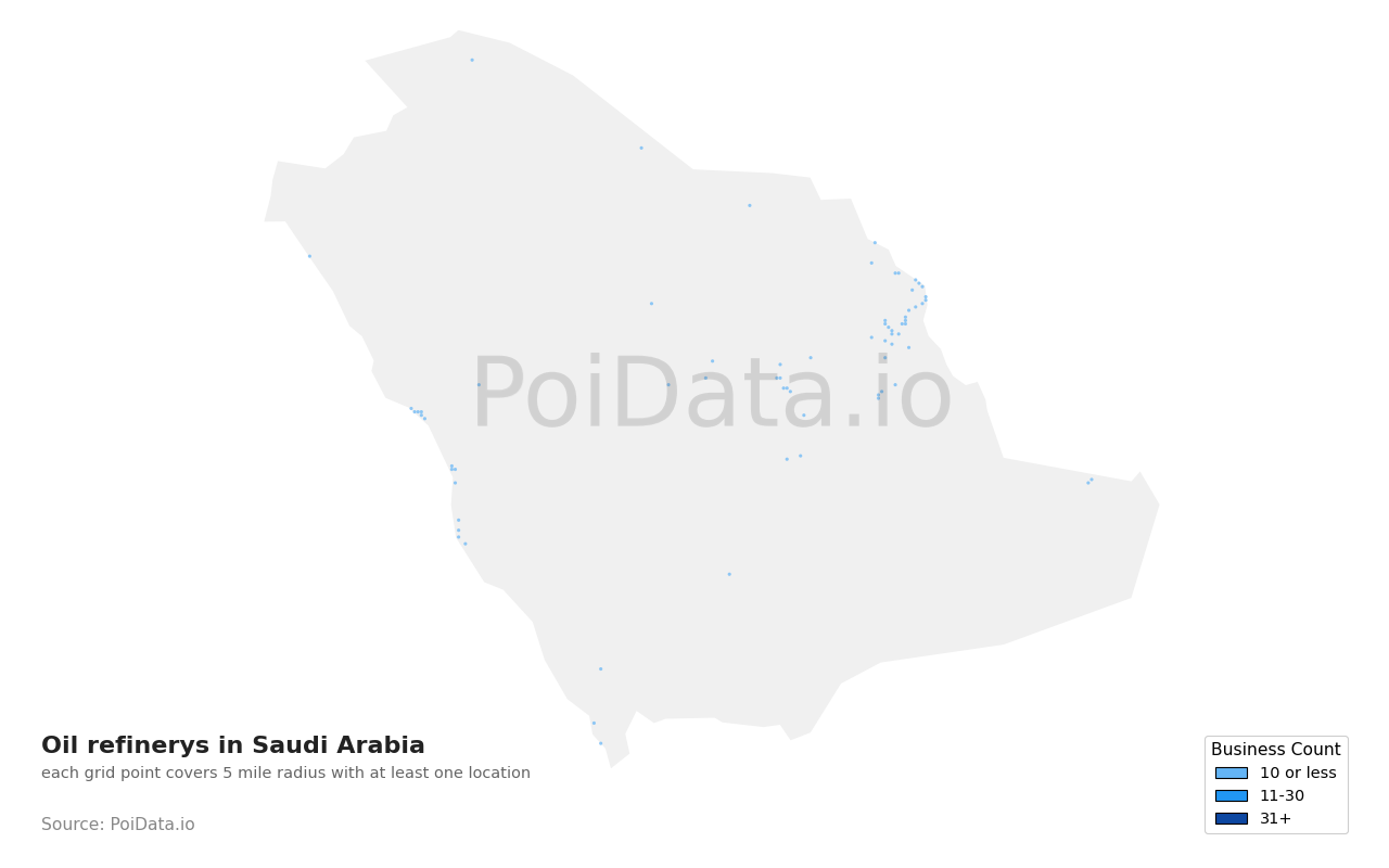 Oil refinery density map for Saudi Arabia