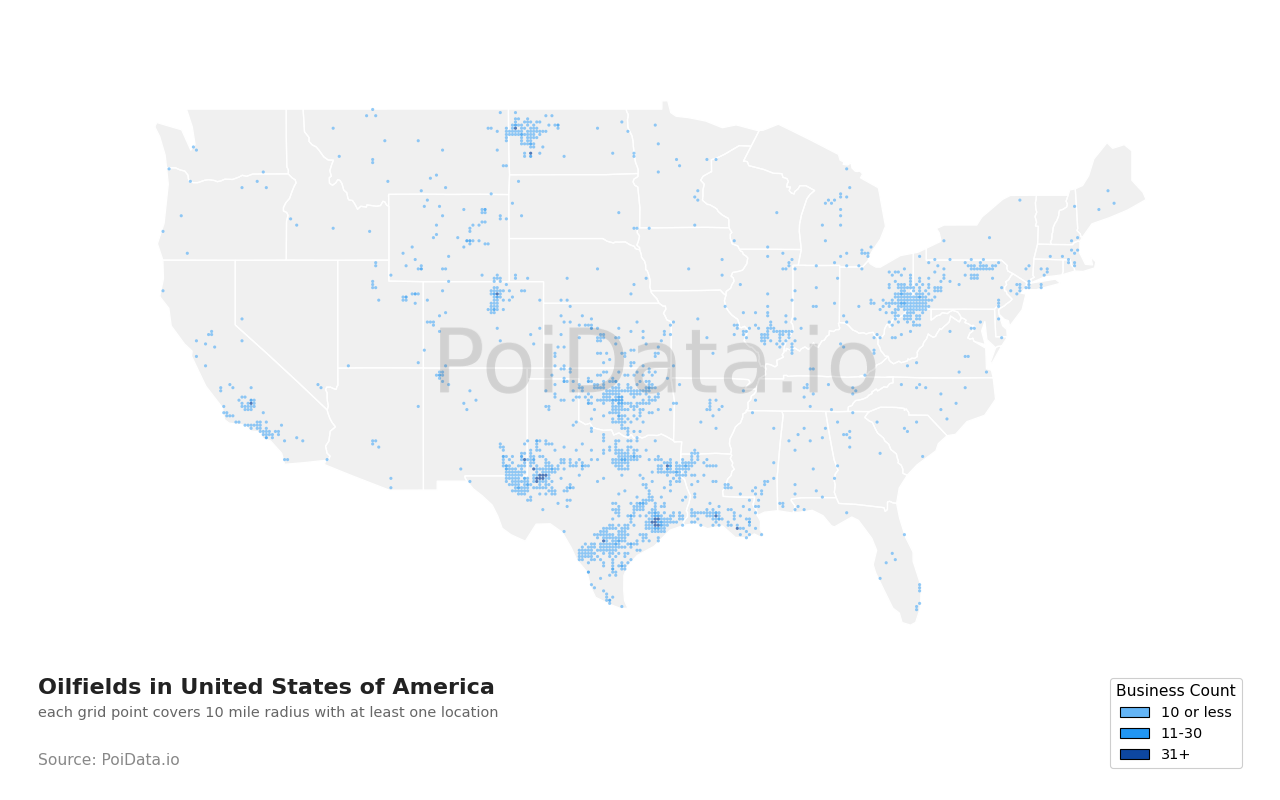 Oilfield density map for United States