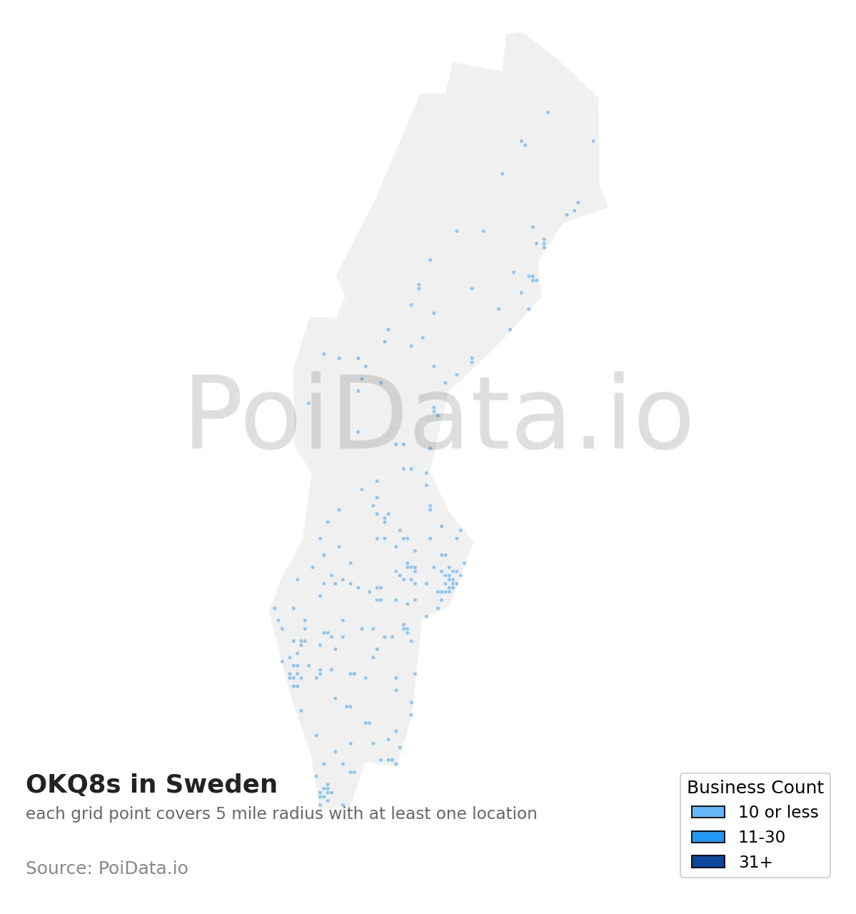 OKQ8 density map for Sweden