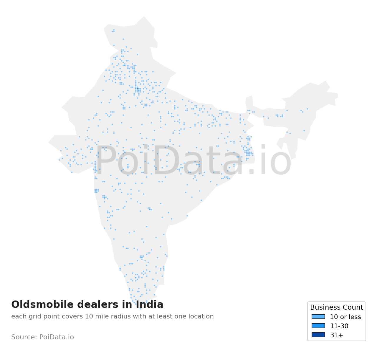 Oldsmobile dealer density map for India
