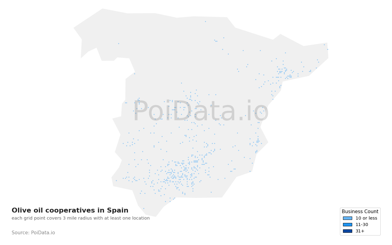 Olive oil cooperative density map for Spain