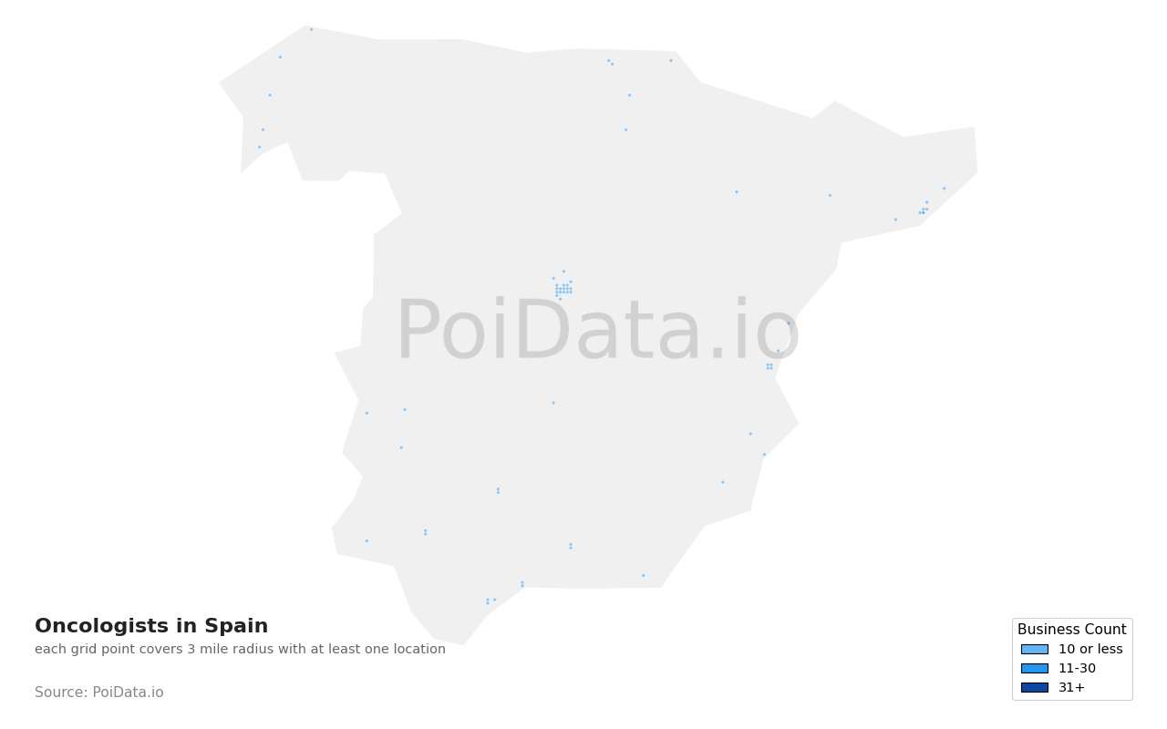 Oncologist density map for Spain