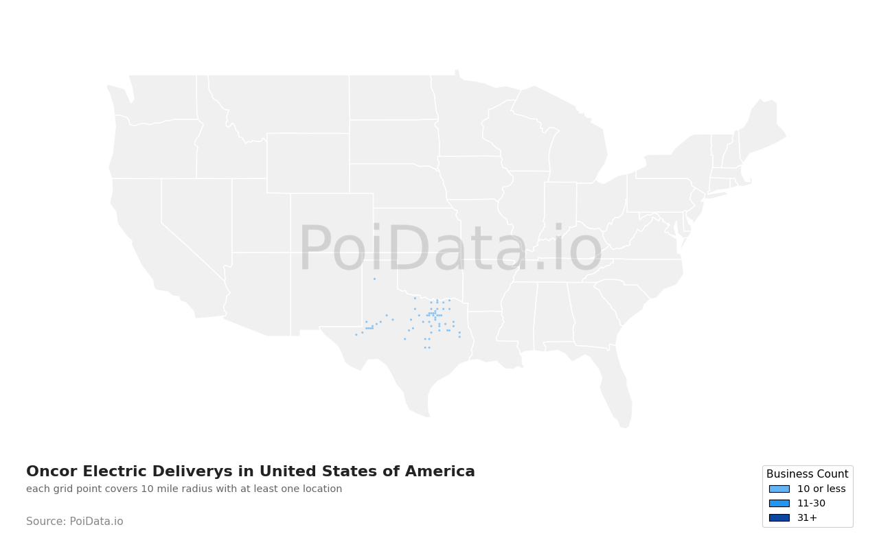 Oncor Electric Delivery density map for United States