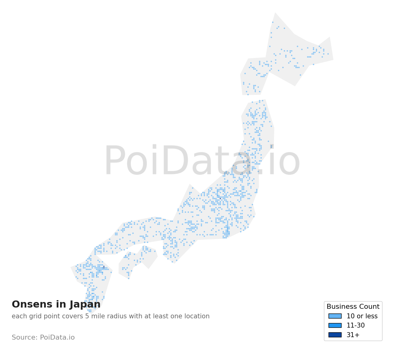 Onsen density map for Hokkaido, Japan