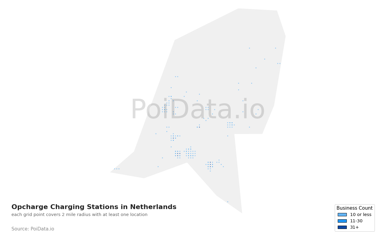 Opcharge Charging Station density map for Netherlands