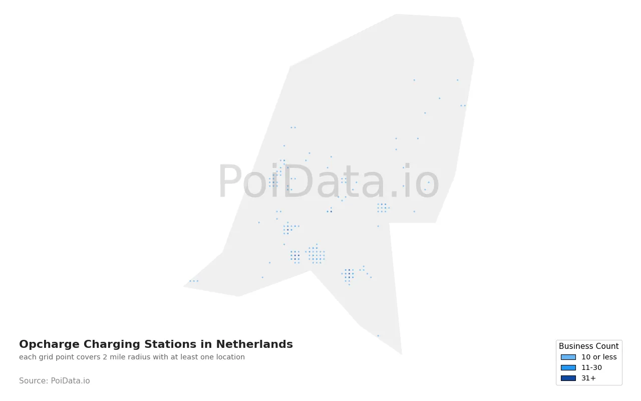 Opcharge Charging Station density map for Netherlands