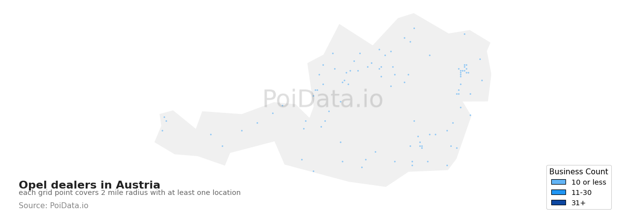 Opel dealer density map for Austria