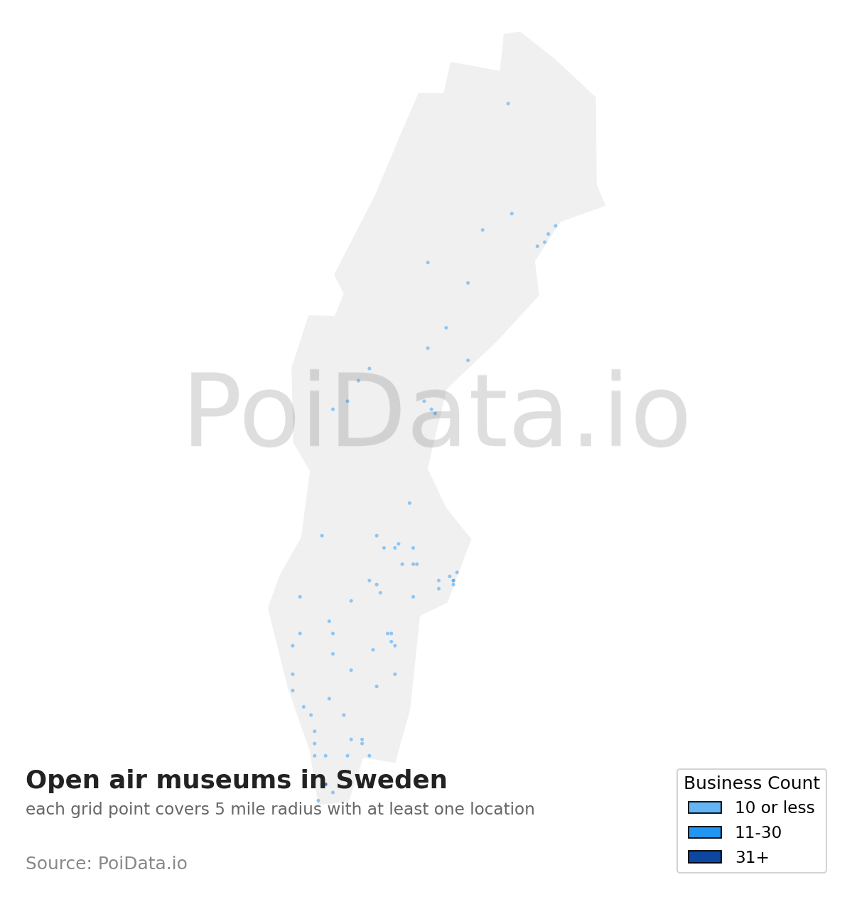 Open air museum density map for Sweden