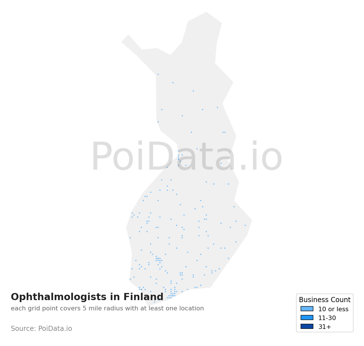 Ophthalmologist density map for Finland