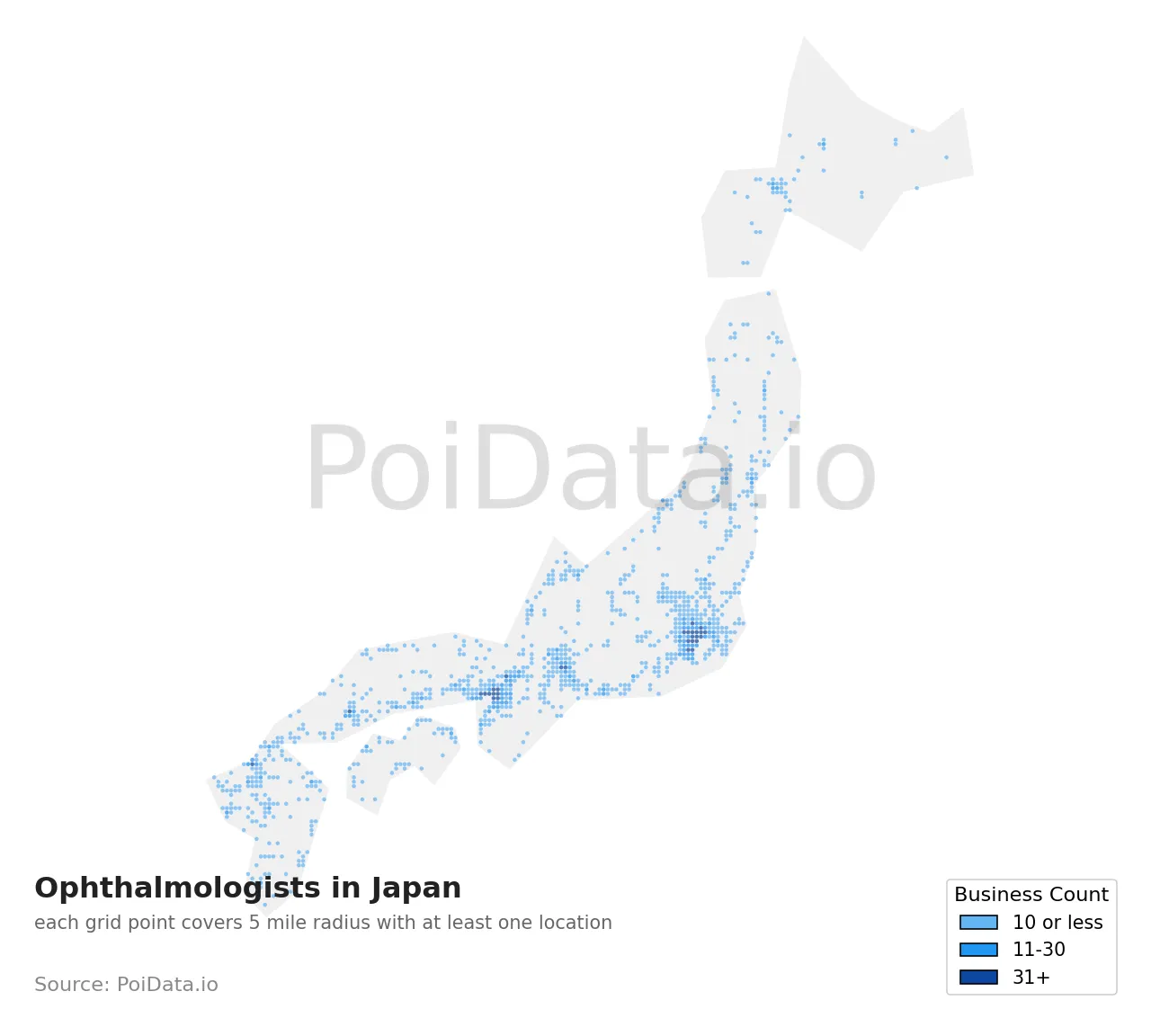 Ophthalmologist density map for Japan