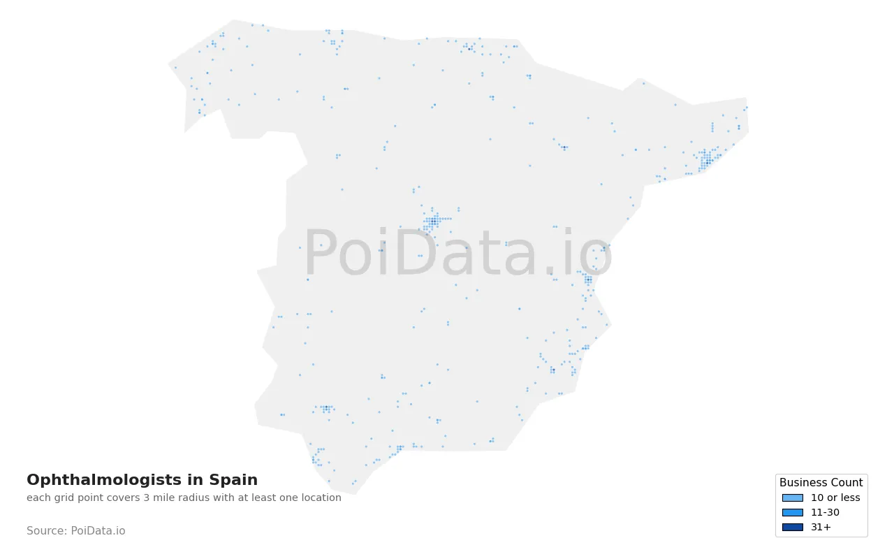 Ophthalmologist density map for Spain