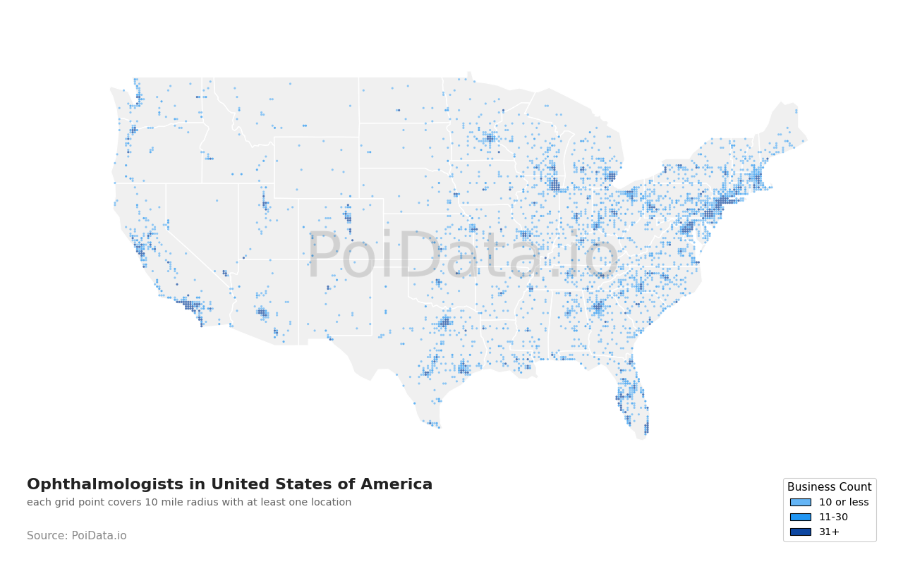 Ophthalmologist density map for United States