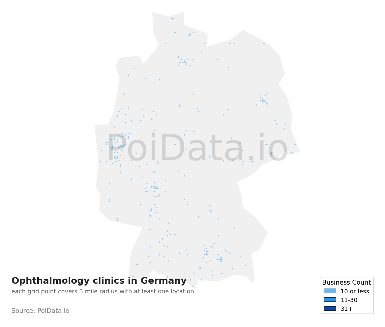 Ophthalmology clinic density map for Germany