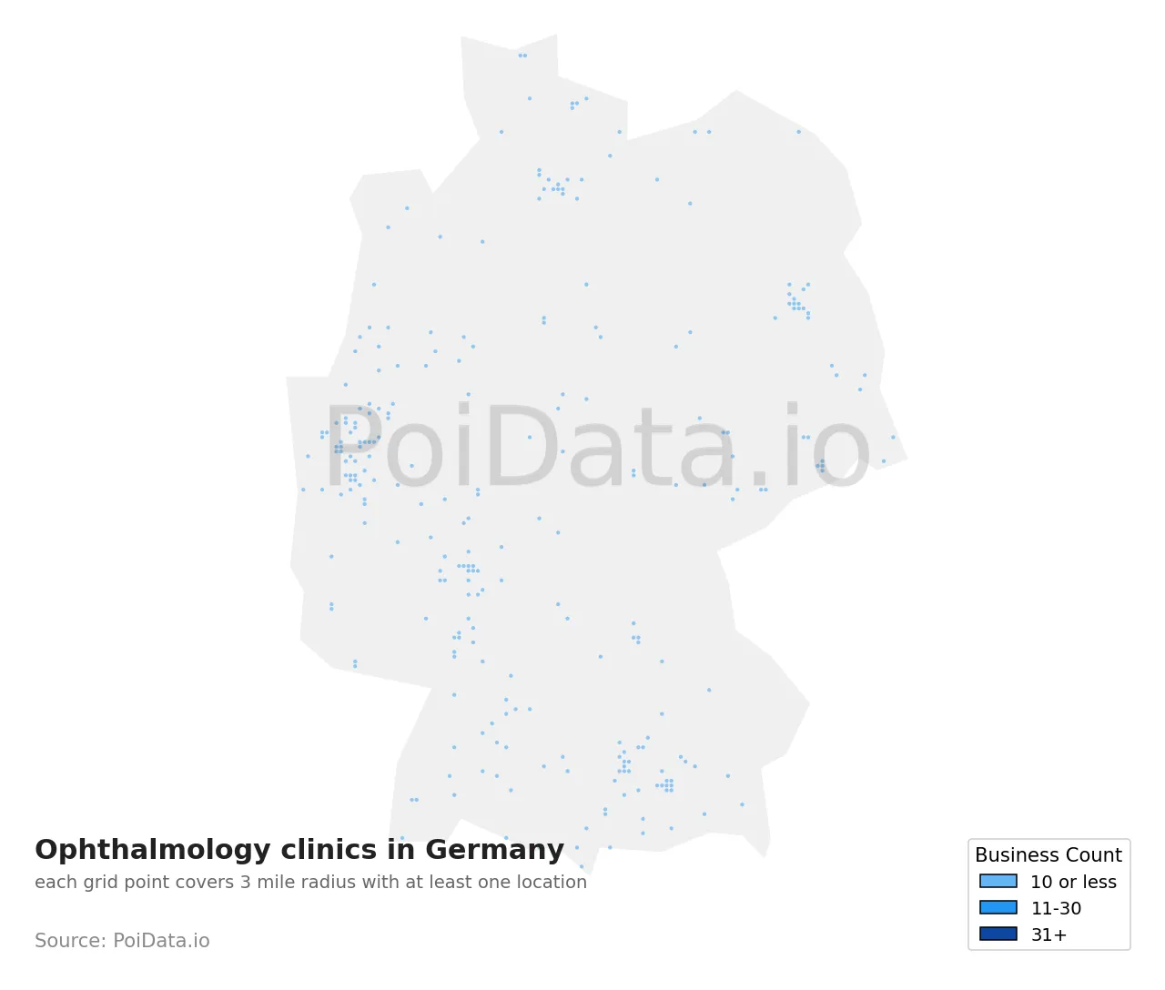 Ophthalmology clinic density map for Germany