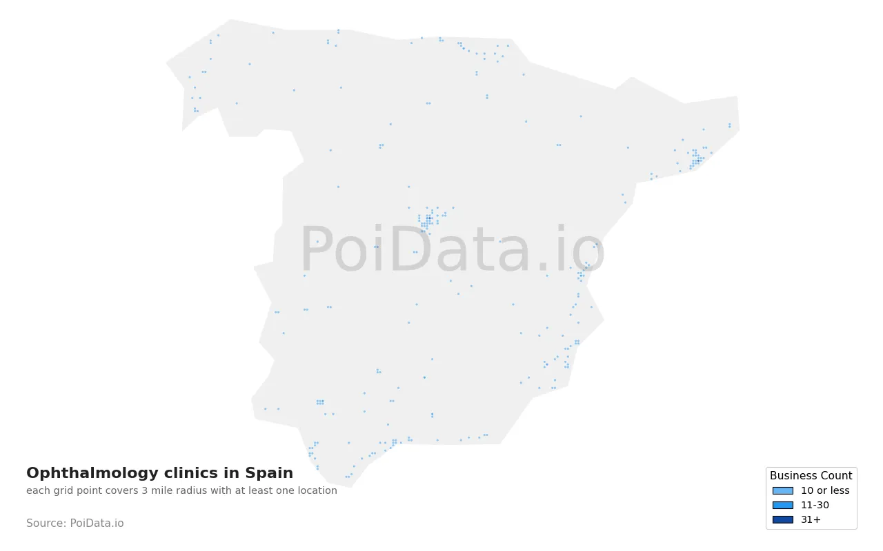 Ophthalmology clinic density map for Spain