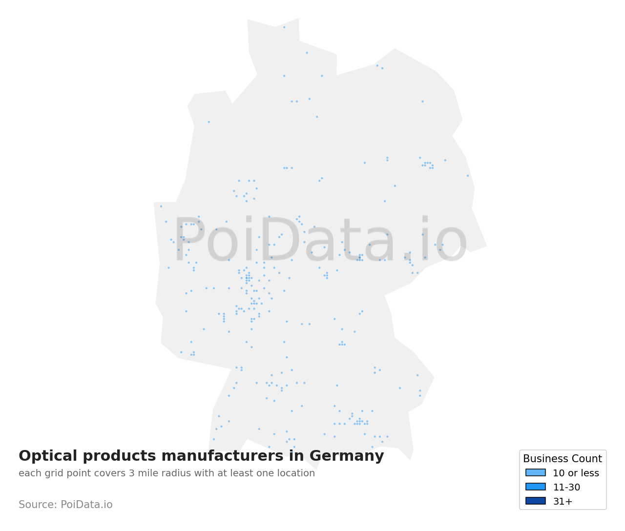 Optical products manufacturer density map for Germany